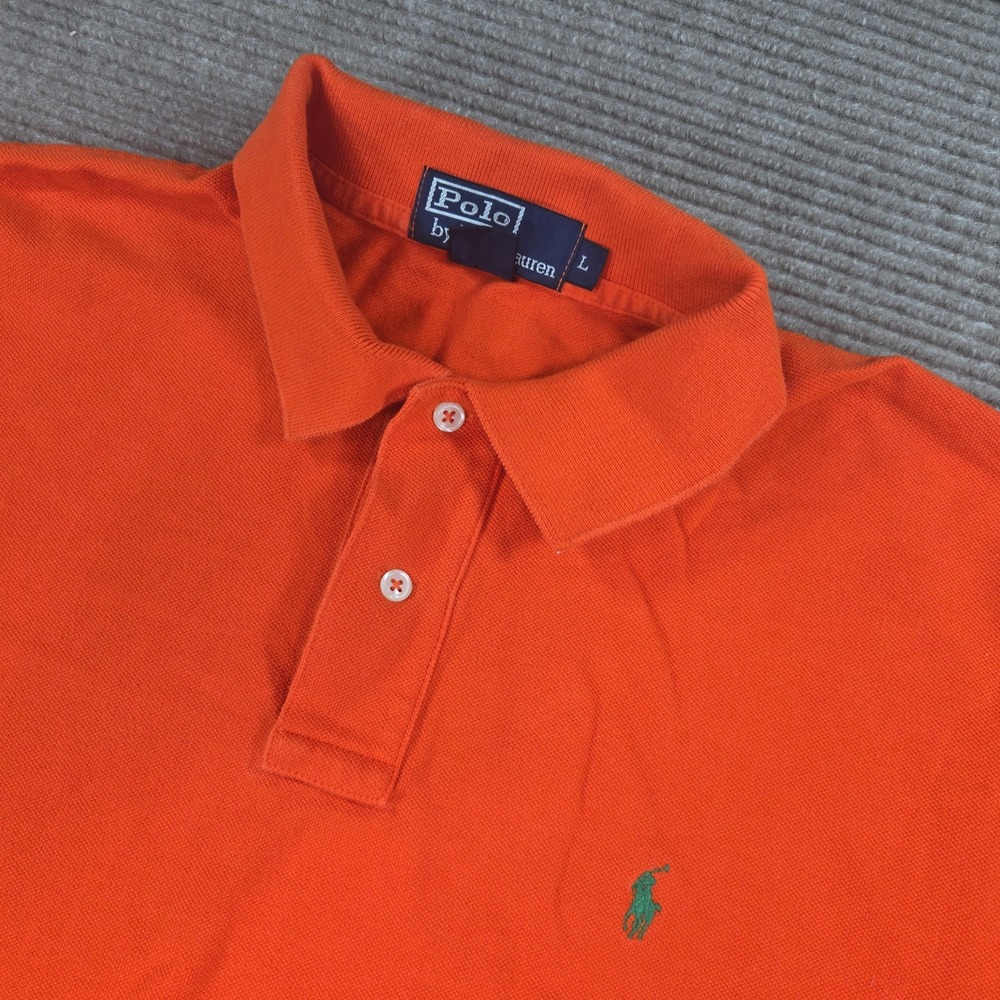 Polo Ralph Lauren Mens Large Orange Green Pony Pique Short Sleeve Polo Shirt